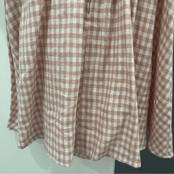 Reformation Mini Dress Zula 100% Linen Pink Gingham Plaid Short Puff Sleeve sz 2 - Picture 9 of 10